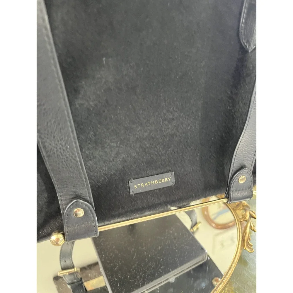 Strathberry Black Leather & Calf Hair Convertible Backpack Made in Spain